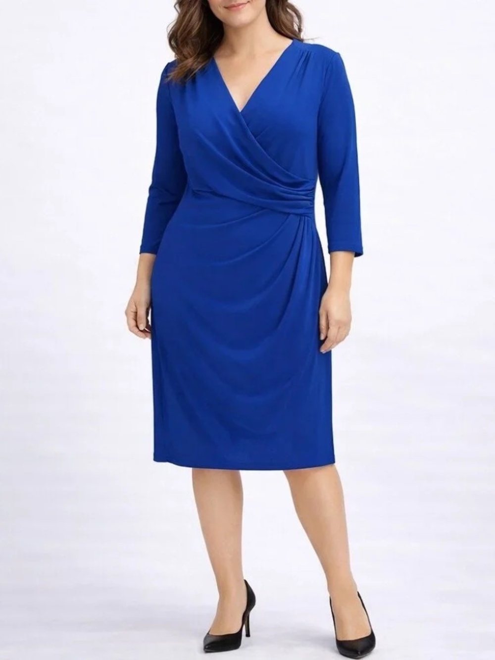 LAUREN Ralph Lauren Side Ruched Surplice Dress Cobalt Blue Size 12